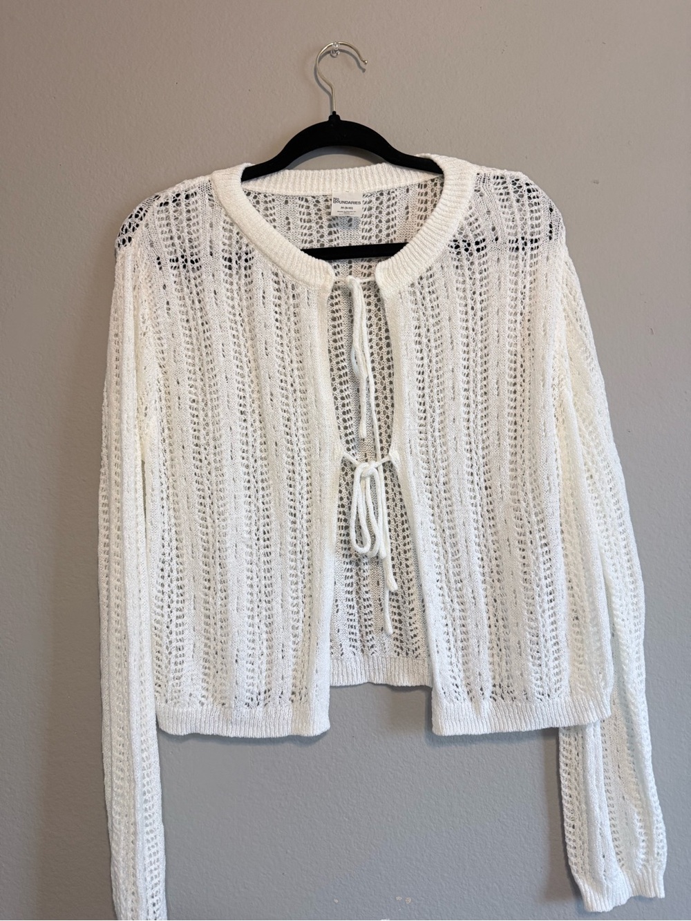 White Open-Knit Tie-Front Cardigan NWOT